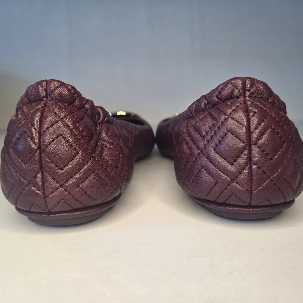 Tory Burch Minnie Quilted Nappa Leather Ballet Flats Port Burgundy Wine US 10